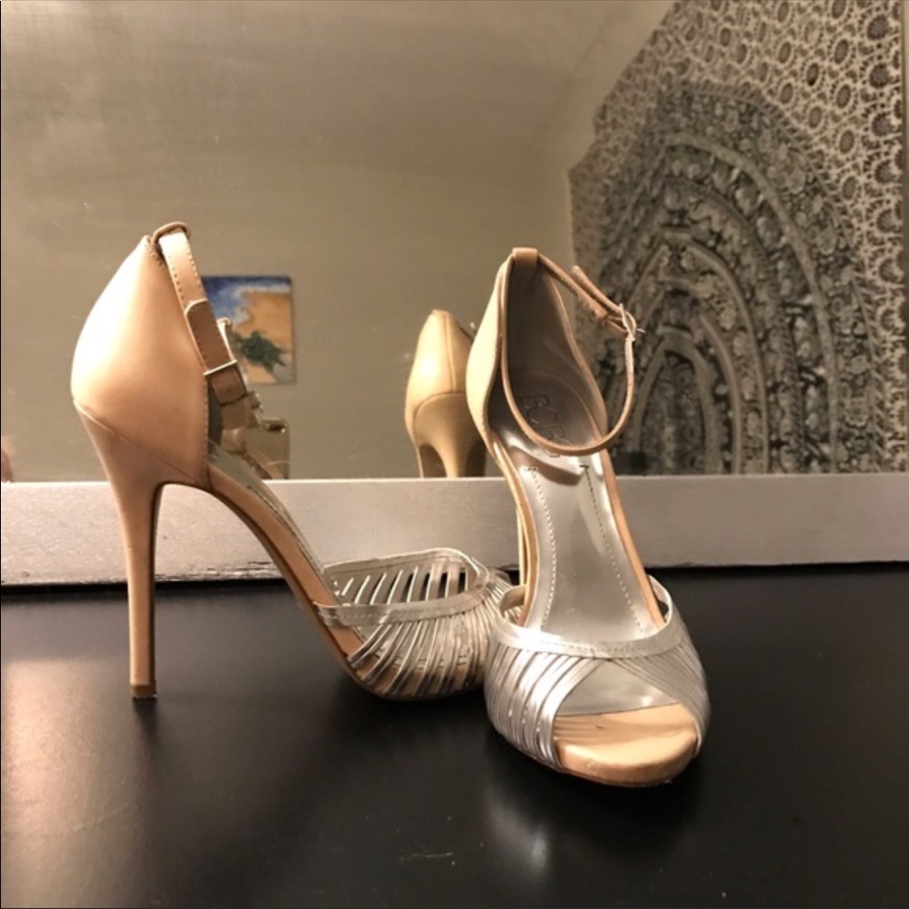 BCBG nude silver heels